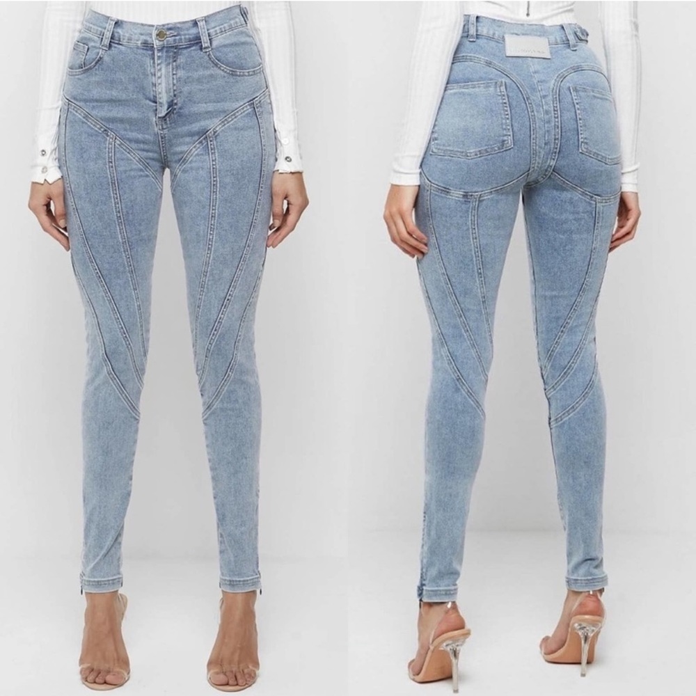 Manière De Voir 
CONTOUR SEAM DETAIL SKINNY JEANS - MID BLUE
